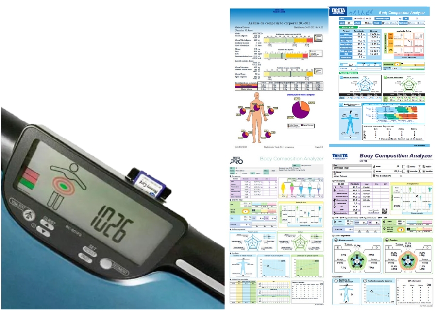 Kit Tanita BC 603FS (sucessora da BC 601FS) — balança, software original Tanita PRO e cartão SD